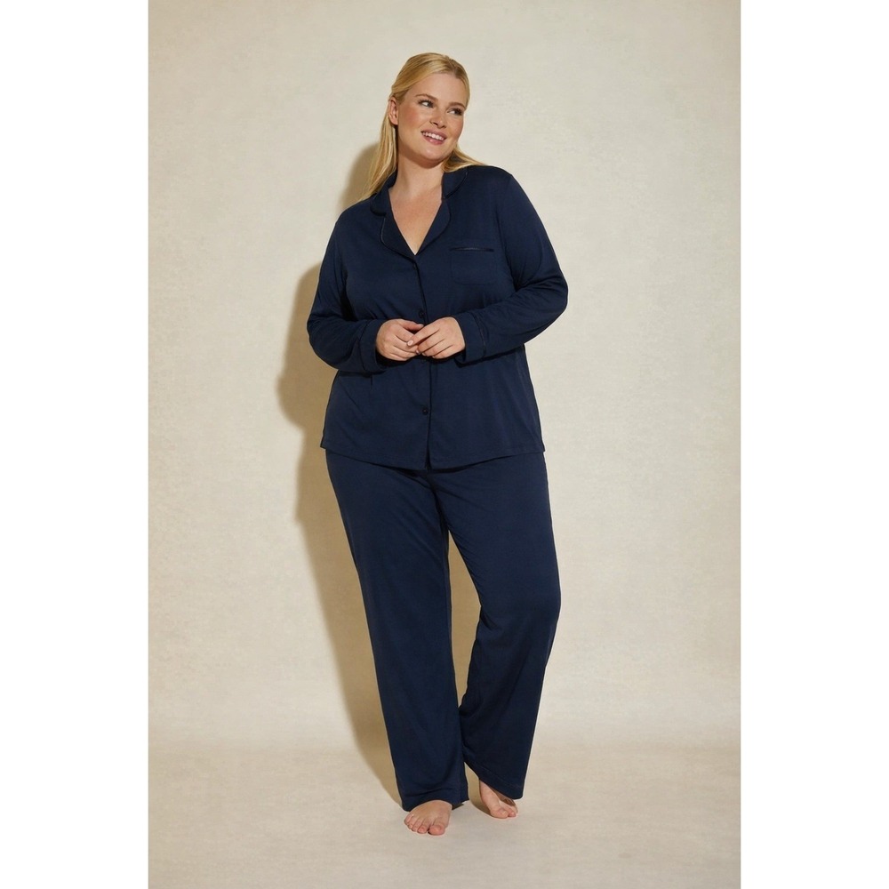 Cosabella Bella Long Sleeve Top and Pant Pajama Set Navy Blue New Size 1X